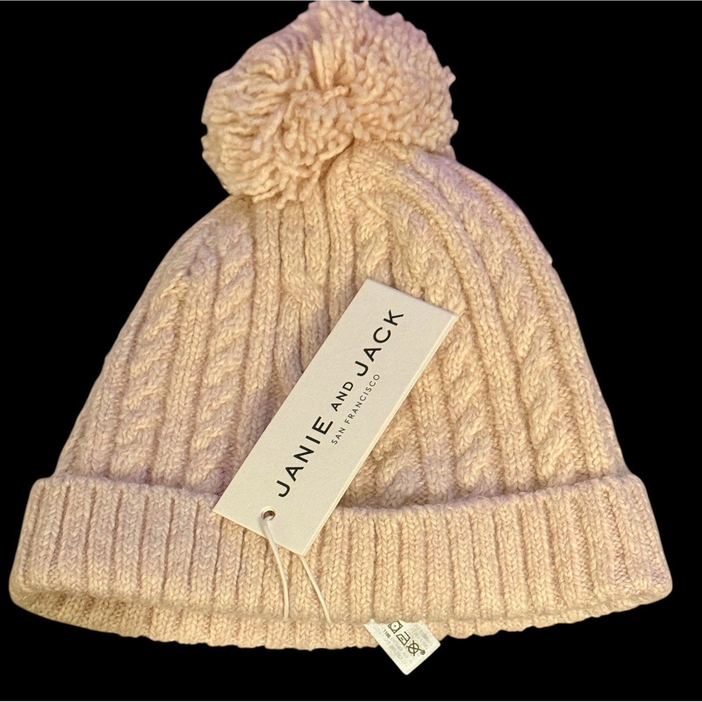 NWT Janie and Jack Hat Pink 3–6 Months Heritage‎ Cable Knit Pom Beanie Lined
